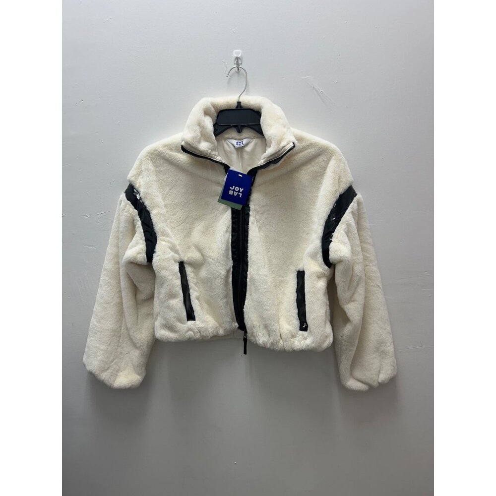 K-169 JoyLab Womens XS White Sherpa Jacket With Black Accents